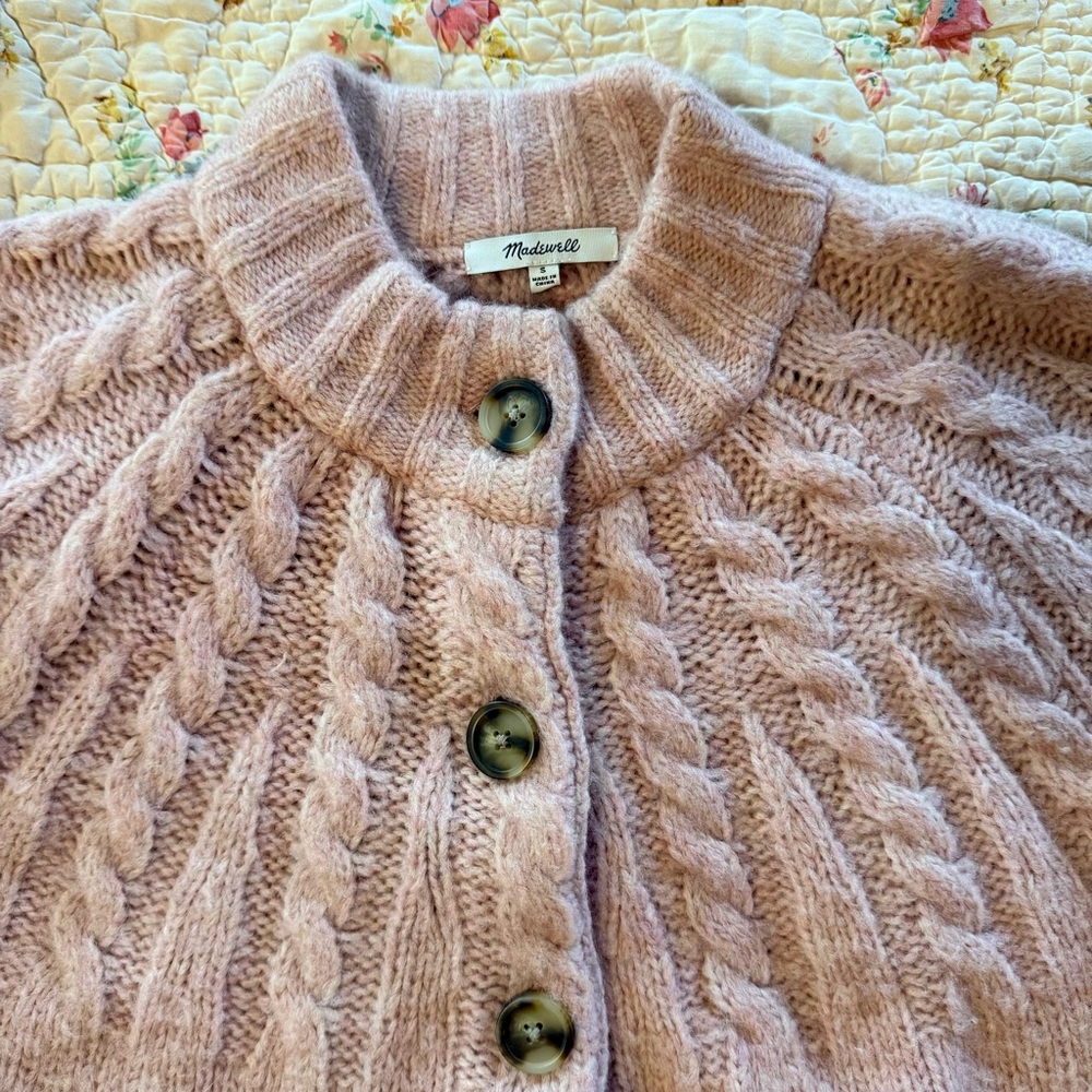 Madewell Blush Pink Cable Knit Cardigan - Small - Picture 3 of 5